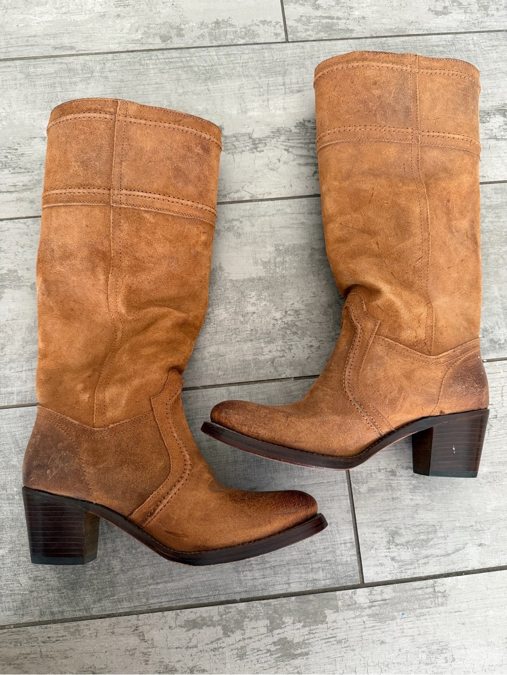 Frye Vintage Jane Camel/Brown Suede  Womens 8.5 Riding Boots - Picture 7 of 11